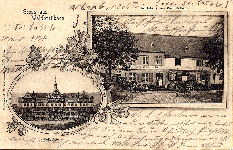 Frühe Ansichtskarte von 1901: Wiedischer Hof von Karl Nalbach mit Heilstätte (jetzt Westerwaldklinik)